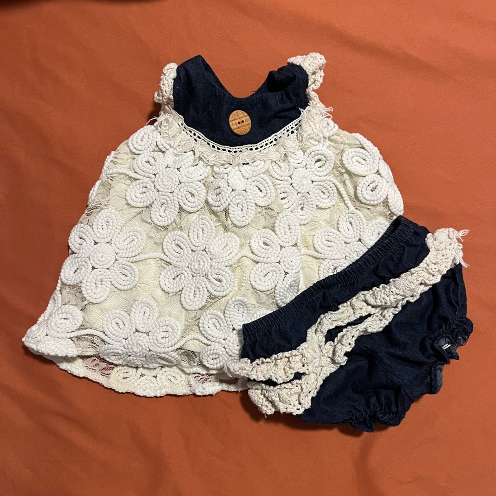 Whimsy Denim and Lace Baby Set